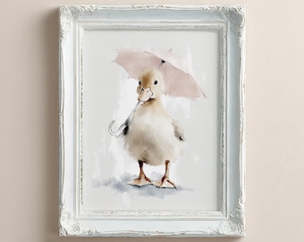 Vintage Duck Nursery Wall Art, Pink Nursery Decor, Girl Decor Print, Vintage Duck Painting Printable Art Girl Room Decor, Duck Nursery Print
