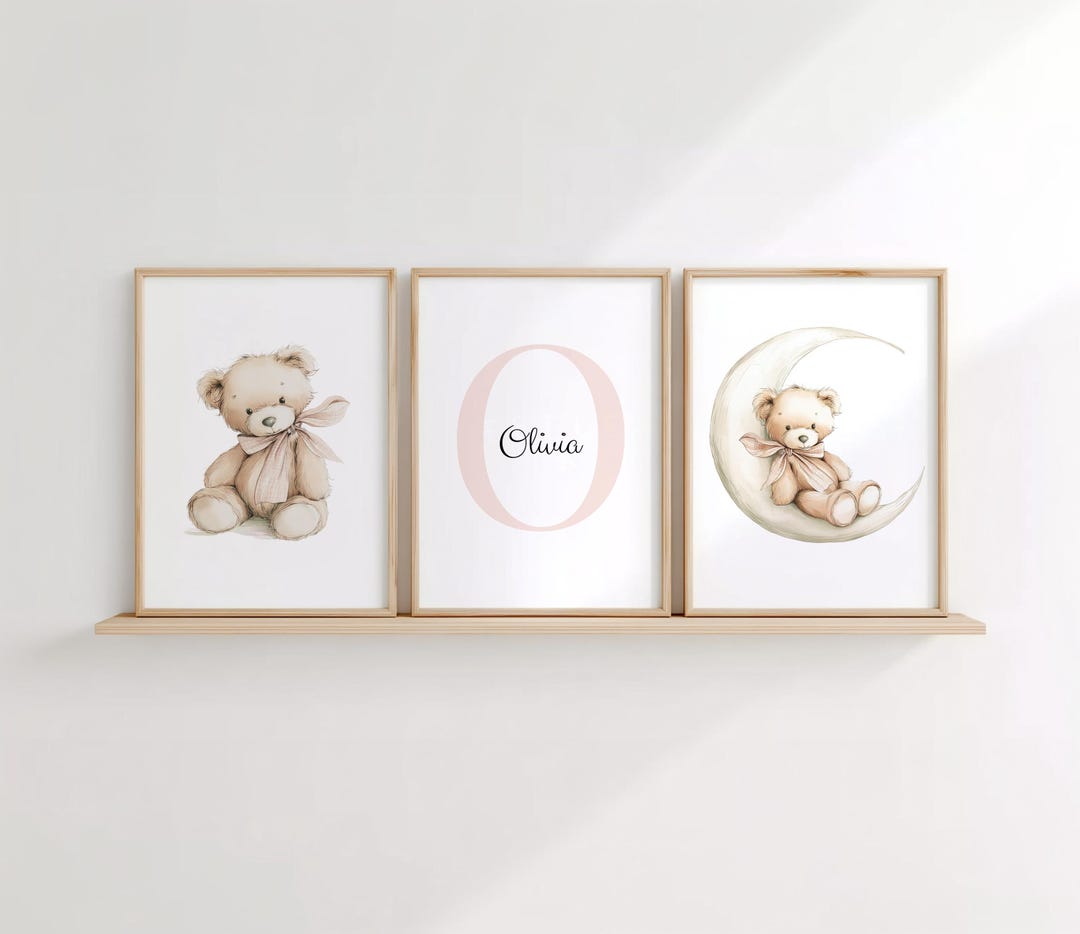 Teddy Bear Nursery Wall Art, Teddy Bear Print, Set of 3, Baby Girl ...