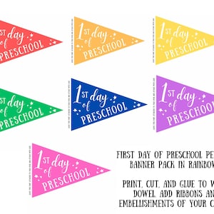 First Day of Preschool Pennant - Rainbow
