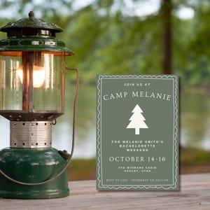 Camp Bachelorette Invitation. Camp Bach. Camp themed Bachelorette Party. Parent Trap Bachelorette.