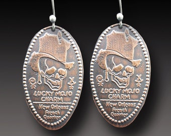 New Orleans Souvenir Penny Earrings Lucky Mojo Charm Earrings