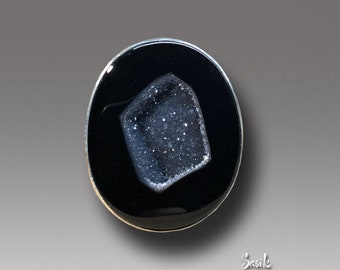 Midnight Black Druzy Agate Ring Sterling Silver handmade Ring