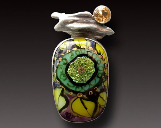 SUNFLOWER PENDANT Sterling Silver Pendant With Handpainted Enamel on ...
