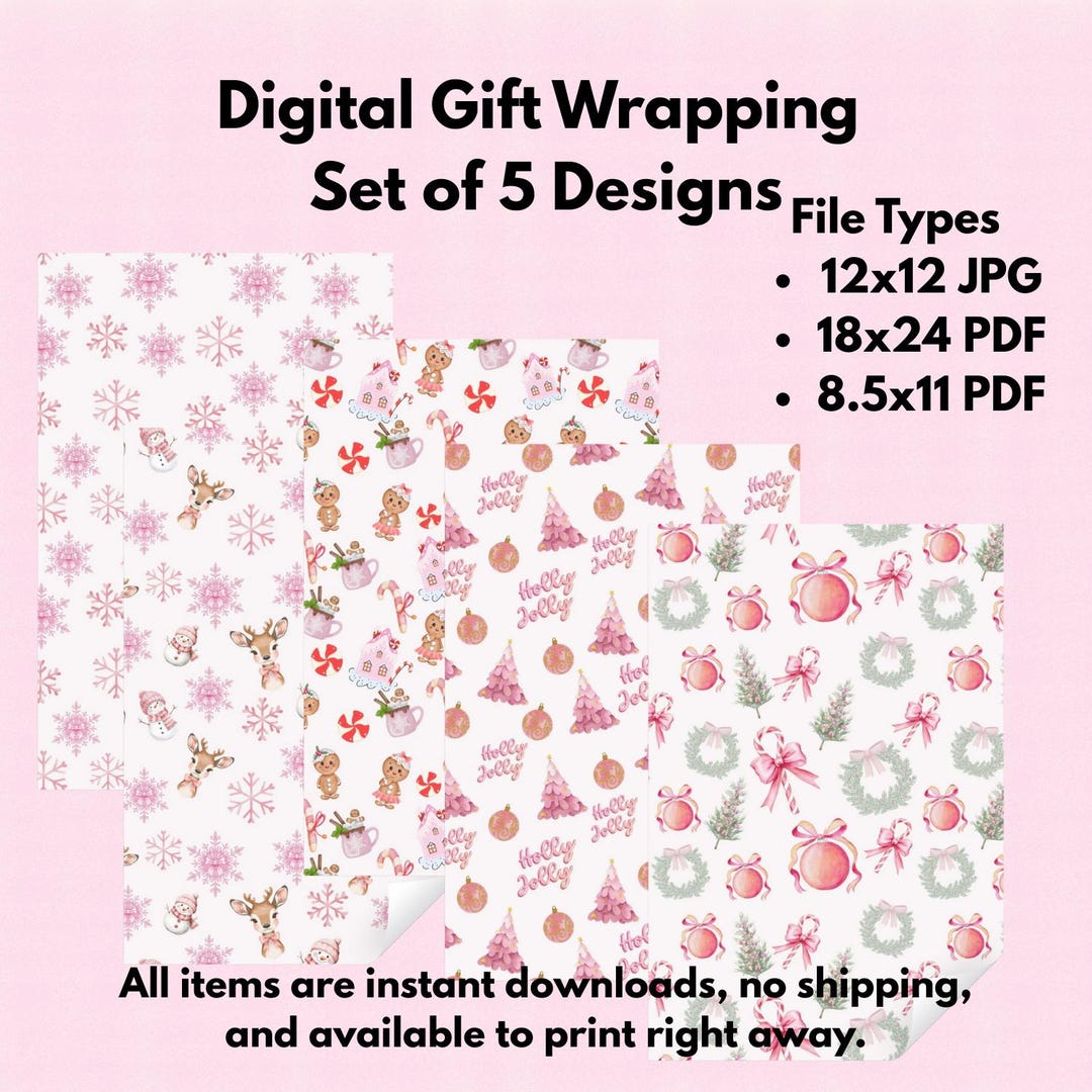 Digital Gift Wrap Bundle – Printable Holiday Patterns – Instant ...