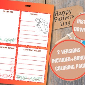 Regalo memorable para papá, Complete el espacio en blanco imprimible para papá, Carta del día del padre del niño, Hoja de trabajo del Día del padre PDF, Regalo único para papá