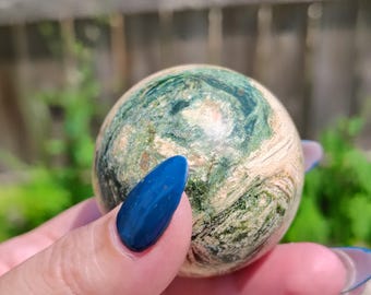Ocean Jasper Sphere – 47.1mm / 4.6 oz – Joy, Emotional Renewal & Earth’s Flow