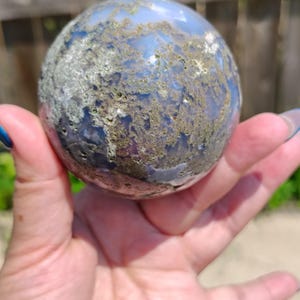 Druzy Moss Agate Sphere – Abundance, Earth Healing & Rooted Calm | 60mm Crystal Ball with Natural Druzy Pocket | Sol Apothecary Exclusive