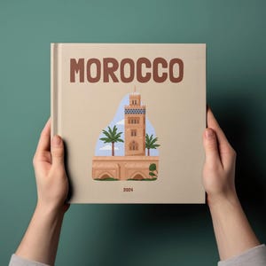 4 modelli di album fotografici di viaggio in Marocco, libro da tavolino, libro fotografico di viaggio, libri decorativi, modello di e-book Canva, album fotografico personalizzabile