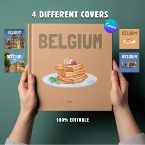 Belgium Travel Photo Album Template | Canva Vacation Memory Book with 4 Covers | Editable Scrapbook Digital Download