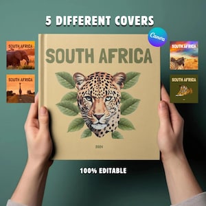 South Africa Travel Photo Album Template | Canva Vacation Memory Book with 5 Covers | Editable Scrapbook Digital Download