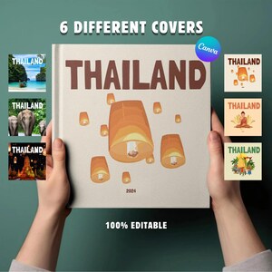 Thailand Reise Fotoalbum Vorlage | Canvas Urlaub Memory Buch mit 6 Covers | Bearbeitbares Scrapbook Digital Download