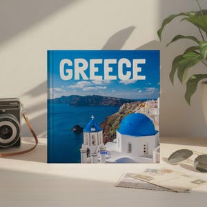 Greece Travel Photo Album Template – Square Editable Canva Scrapbook