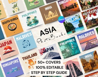 Asia Travel Photo Album Template: 50+ Canva Scrapbook Covers (Digital Download)