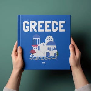 5 modelli di album fotografici di viaggio in Grecia, libro da tavolino, libro fotografico di viaggio, libri decorativi, modello di e-book Canva, album fotografico personalizzabile