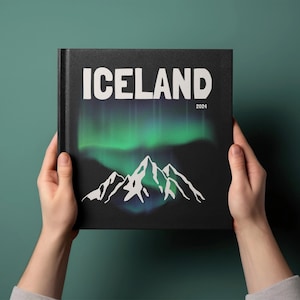 5 modelli di album fotografici di viaggio in Islanda, libro da tavolino, libro fotografico di viaggio, libri decorativi, modello di e-book Canva, album fotografico personalizzabile