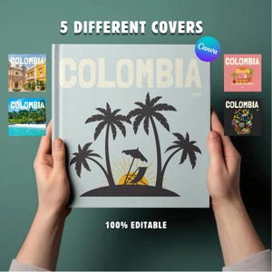 Sjabloon reisfotoalbum Colombia | Canva vakantieboek met 5 omslagen | Digitale download van bewerkbaar plakboek