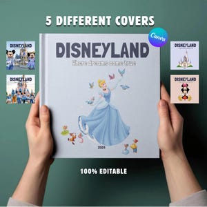 Disneyland Travel Photo Album Template | Canva Vacation Memory Book with 5 Covers | Editable Scrapbook Digital Download