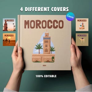 Morocco Travel Photo Album Template | Canva Vacation Memory Book with 4 Covers | Editable Scrapbook Digital Download