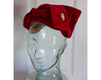 Vintage Red Rhinestone Toque Turban Capulet Hat Vintage Red Rhinestone Toque Turban Capulet Hat - Etsy main image 3