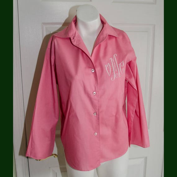 Vintage 1950's Rockabilly Pink Cotton Shirt With Embroidered