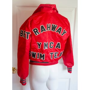 Vintage 1970&#39;s Woman&#39;s Red Satin Athletic Jacket