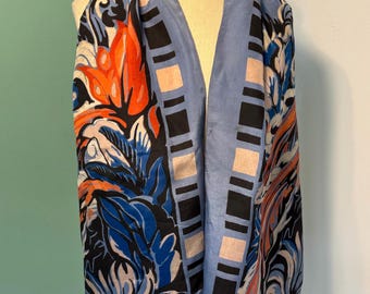Vintage 1920’s 1930’s Blue Art Nouveau Woman’s Silk Scarf Wrap