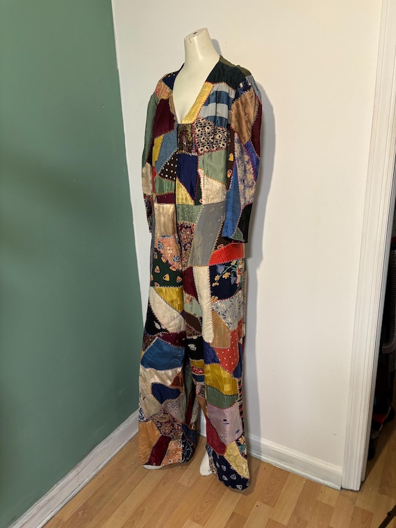 Rare 1920’s Handmade Crazy Quilt Beach Pajamas an… - image 2