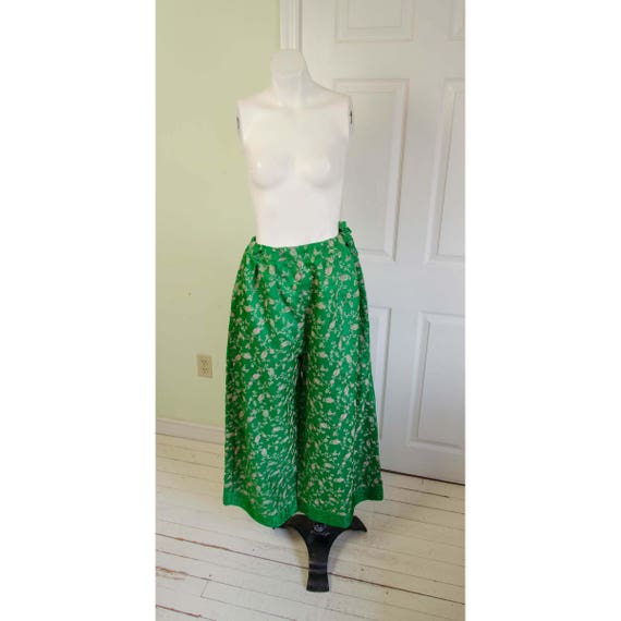 Vintage 1970's Wide Leg Bright Green Ethnic Floral