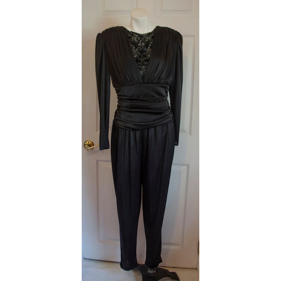 Vintage 1980's Black Harem Style Illusion Beading