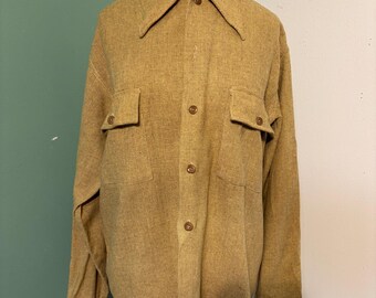 Camisa de trabajo vintage de hombre color amarillo mostaza de la década de 1940 de Harmon