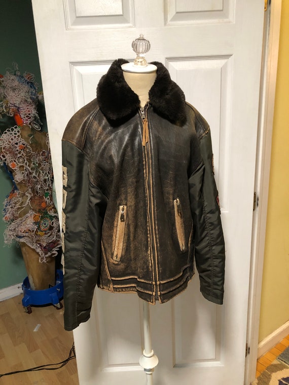 80s GUESS レザージャケット 本革 vintage Vintage 1980's Guess Brown Leather Bomber Jacket Wwwith