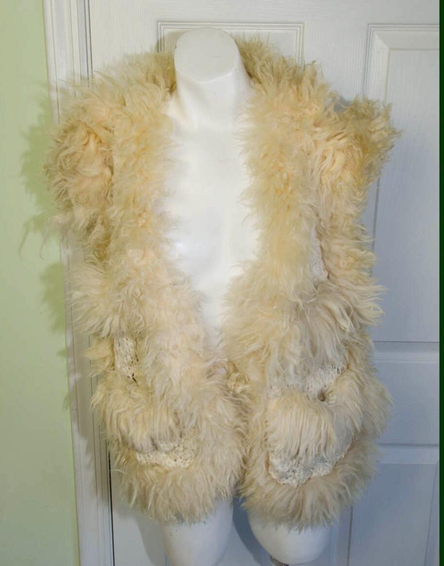 Vintage 80s Designer Mongolian Lamb Cable Knit Vest by Nicole