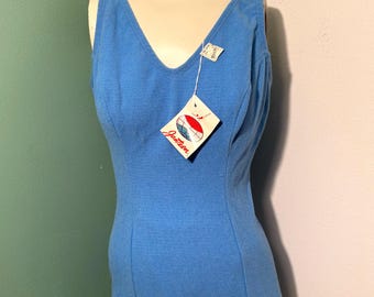 Traje de baño de una pieza para mujer, estilo bombacho, de tela de rizo azul bebé Catalina, años 50, NOS Vintage