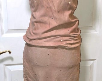 Vintage 1960 Light Pink Suede Dress with Rhinestones