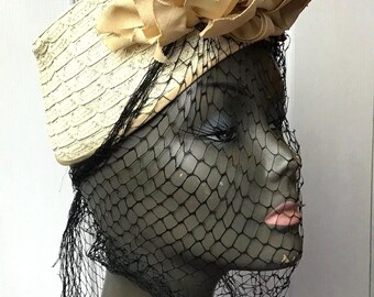 Vintage 1930’s Straw Woman’s Hat with Veil