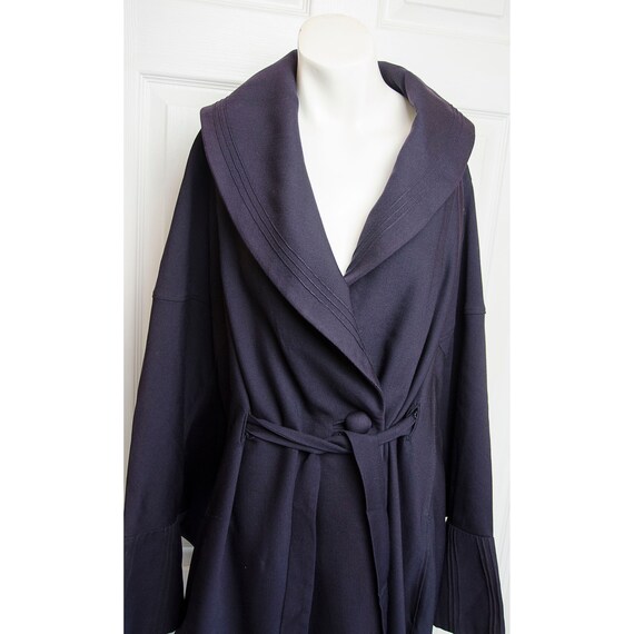 Antique Woman's Dark Navy Blue Cocoon Coat Jacket - image 3