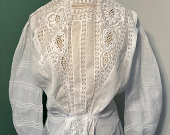 Vintage Edwardian White Lace with Crochet Woman’s Blouse