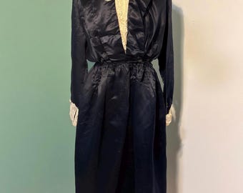 Vintage Antique Edwardian Black Silk Dress Crochet Lace