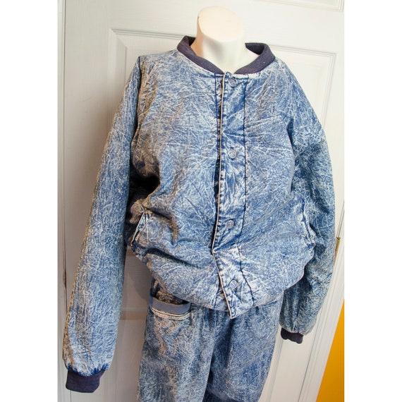 Rare 1980's Acid Denim Print Cotton Two Piece Puf… - image 3