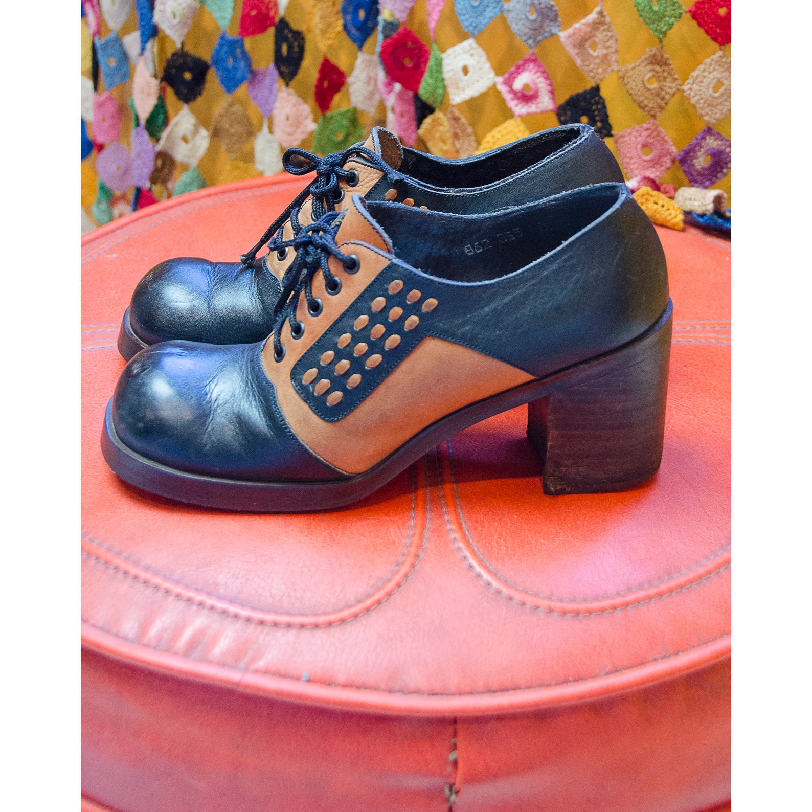 Women Vintage Leather Spliced Platform Shoes