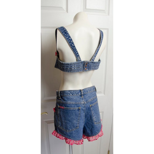 Vintage outlet 1980's Jordache Denim Short and Matching Bikini Top Ensemble