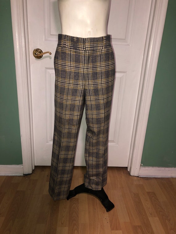 DIDK Women's Tartan Plaid Mid Waist Straight Pants Yellow Chained XS at  Amazon Women's Clothing store