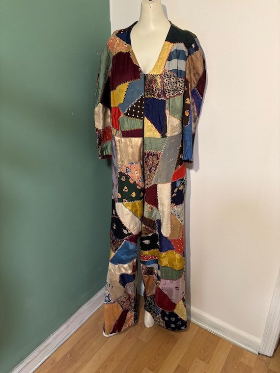 Rare 1920’s Handmade Crazy Quilt Beach Pajamas an… - image 9