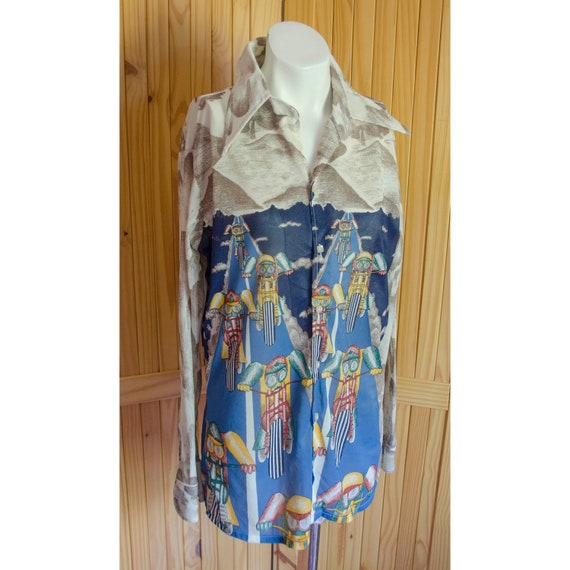 Vintage 1970's Disco Funky Bicycle Print Shirt