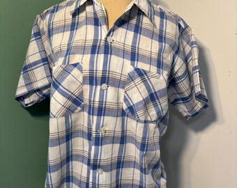 Vintage 1950’s Men’s Shirt Sleeved Plaid Shirt Loop