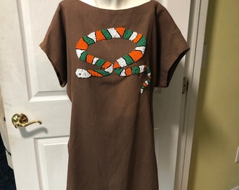 Vintage Woman’s Brown Tunic with Hand Beaded Snake