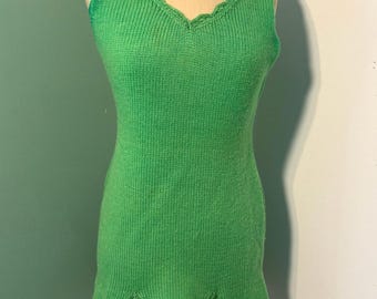 Vintage 1960’s Saks Fifth Avenue Green Crochet Sleeveless Dress
