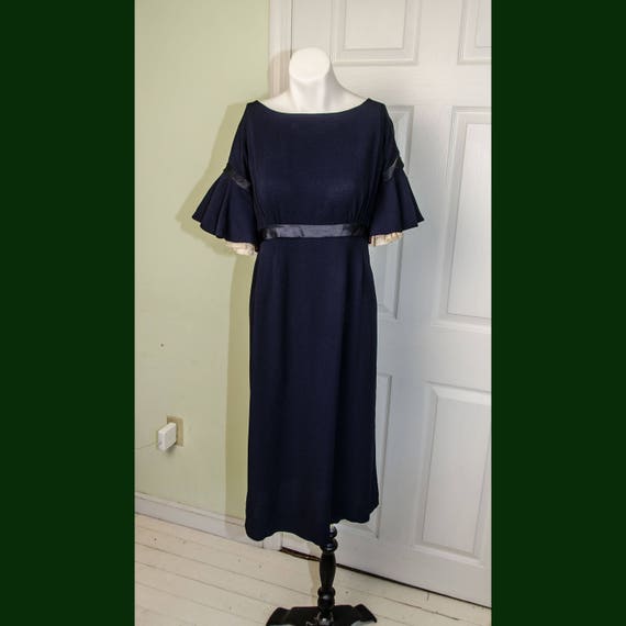 Vintage Designer Peggy Hunt Navy Blue Empire Waist