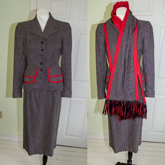 Vintage 1940s Houndstooth Winter Womans Suit with