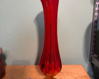 Jarrón alto de cristal esmaltado de estilo vintage MCM LE Smith
